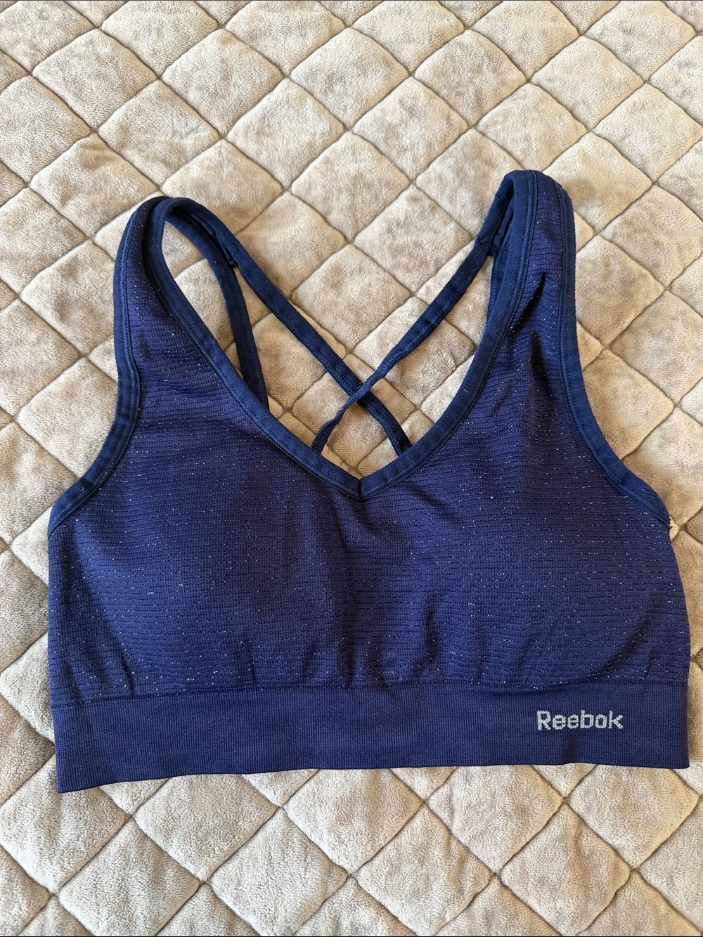 Reebok Navy Crossback Seamless Sports Bra